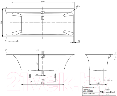 Ванна квариловая Villeroy & Boch Wellness Squaro Edge Duo 180x80 / UBQ180SQE2DV-01