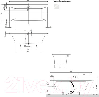 Ванна квариловая Villeroy & Boch Wellness Squaro Edge Duo 180x80 / UBQ180SQE2DV-01