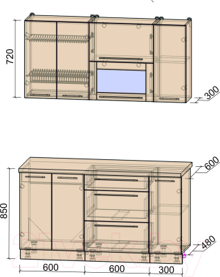 Кухонный гарнитур Интерлиния Мила Пластик 1.5 В