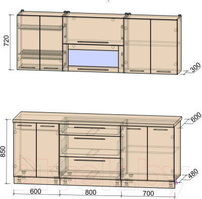 Кухонный гарнитур Интерлиния Мила Пластик 2.1 В