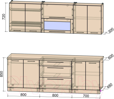 Кухонный гарнитур Интерлиния Мила Пластик 2.3 В
