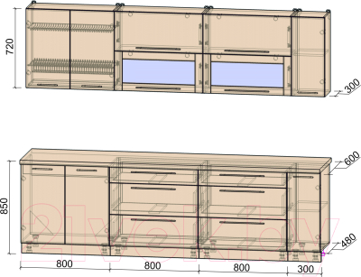 Кухонный гарнитур Интерлиния Мила Пластик 2.7 В