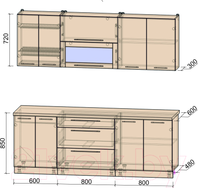 Готовая кухня Интерлиния Мила Пластик 2.2 В