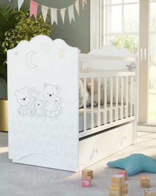 Детская кроватка VDK New Happy Family маятник и ящик (белый)