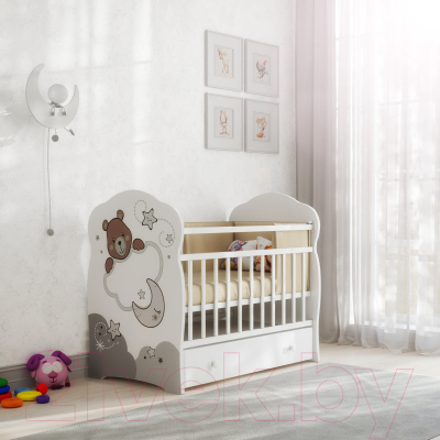 Детская кроватка VDK New Teodoro маятник и ящик (белый)