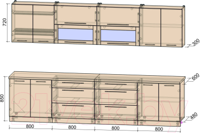 Готовая кухня Интерлиния Мила Пластик 3.2 В
