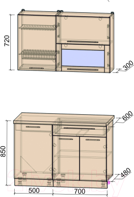 Готовая кухня Интерлиния Мила Пластик 1.2 В