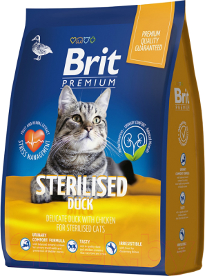 Сухой корм для кошек Brit Premium Cat Sterilized Duck & Chicken / 5049820 (2кг) - фото