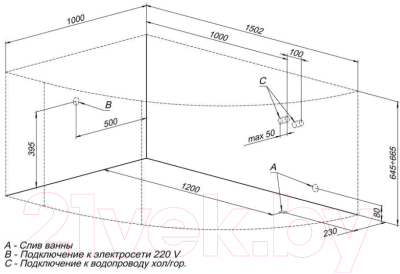 Ванна акриловая Aquanet Mayorca 150x100 L (с каркасом и экраном)