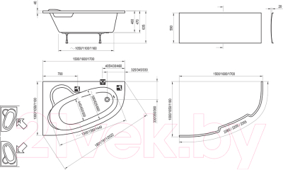 Ванна акриловая Ravak Asymmetric 150x100 R с экраном (C451000000)