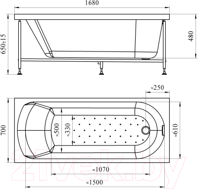 Ванна акриловая Vannesa Николь 168x70 / 2-01-0-0-1-240Ч