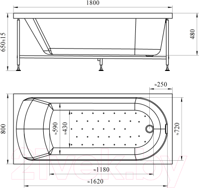 Ванна акриловая Vannesa Николь 180x80 / 2-01-0-0-1-210Ч