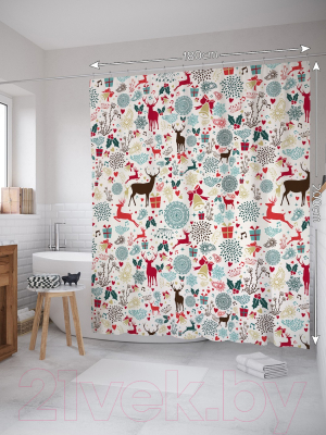 Шторка-занавеска для ванны JoyArty Новогодние олени / sc_185481