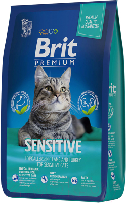Сухой корм для кошек Brit Premium Cat Sensitive с ягненком и индейкой / 5049745 (8кг) - фото