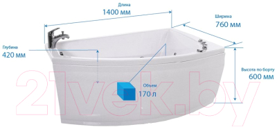 Ванна акриловая Triton Бэлла 140x76 L