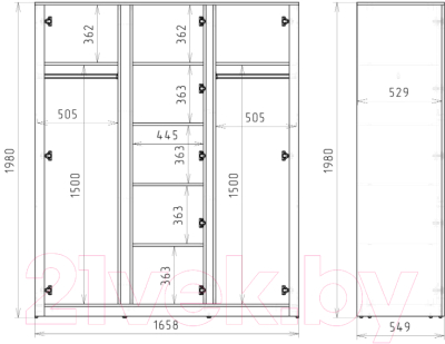 Шкаф Рэйгрупп Bromo 01.02 ДЗД 166x198x55 / ШР 01.02 VL (дуб веллингтон)
