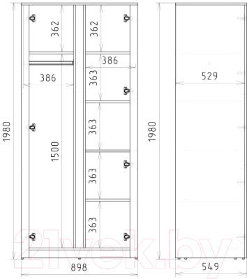 Шкаф Рэйгрупп Bromo 02.02 ДЗ 90x198x55 / ШР 02.02 VL (дуб веллингтон)
