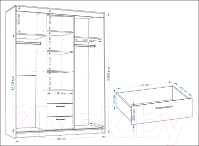 Шкаф-купе Евва 170 SB.2 / ПР-4D2Z3S (дуб сонома/белый)