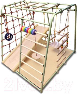 Детский спортивный комплекс Вертикаль Веселый Малыш Maxi (фисташковый, горка/мягкий бортик) - фото