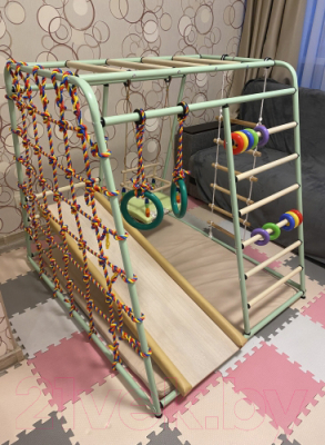 Детский спортивный комплекс Вертикаль Веселый Малыш Maxi (фисташковый, горка/мягкий бортик)