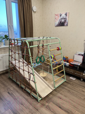 Детский спортивный комплекс Вертикаль Веселый Малыш Maxi (фисташковый, горка/мягкий бортик)