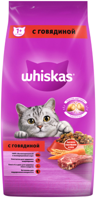 Сухой корм для кошек Whiskas Вкусные подушечки с нежным паштетом с говядиной - фото