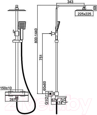 Душевая система со смесителем Ledeme L2424B (черный)