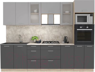 Кухонный гарнитур Интерлиния Мила 2.8 ВТ (серебристый/антрацит/малага) - фото