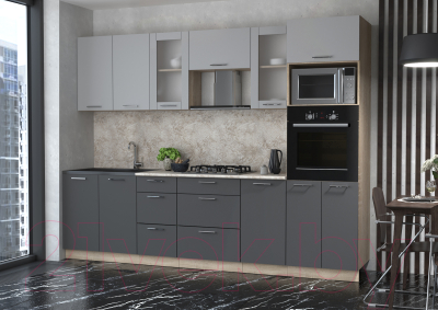 Кухонный гарнитур Интерлиния Мила 2.8 ВТ (серебристый/антрацит/малага)