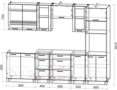 Кухонный гарнитур Интерлиния Мила 2.8 ВТ (серебристый/антрацит/малага)