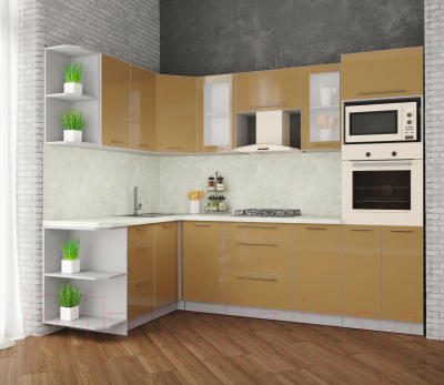 Готовая кухня Интерлиния Мила Пластик 1.68x2.6 левая