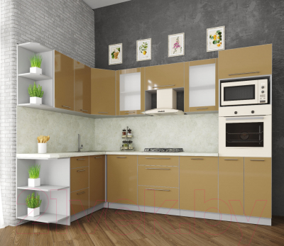 Готовая кухня Интерлиния Мила Пластик 1.68x2.8 левая