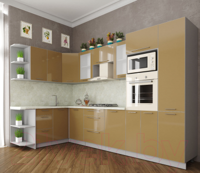 Готовая кухня Интерлиния Мила Пластик 1.68x3.2 левая