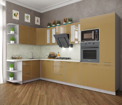 Готовая кухня Интерлиния Мила Пластик 1.68x3.4 левая