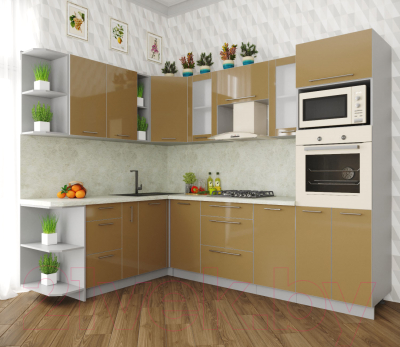 Готовая кухня Интерлиния Мила Пластик 1.88x2.6 левая