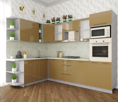 Готовая кухня Интерлиния Мила Пластик 1.88x2.8 левая