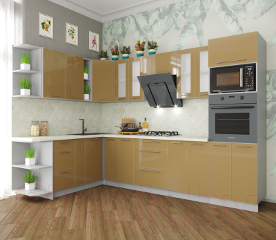 Готовая кухня Интерлиния Мила Пластик 1.88x3.0 левая