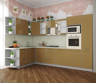 Готовая кухня Интерлиния Мила Пластик 1.88x3.2 левая