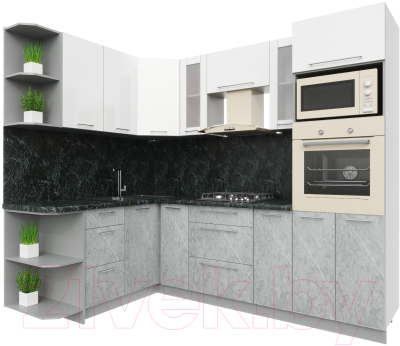 Кухонный гарнитур Интерлиния Мила Пластик 1.68x2.4 левая - фото