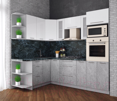 Кухонный гарнитур Интерлиния Мила Пластик 1.68x2.4 левая