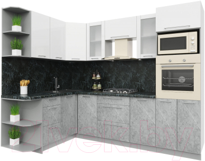 Кухонный гарнитур Интерлиния Мила Пластик 1.68x2.6 левая - фото