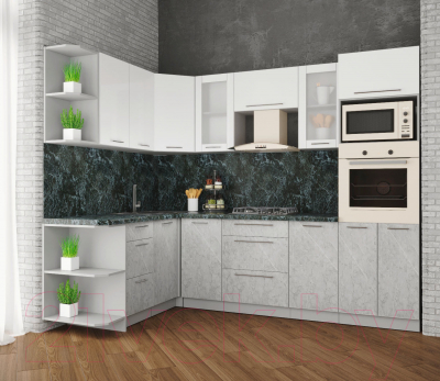 Кухонный гарнитур Интерлиния Мила Пластик 1.68x2.6 левая