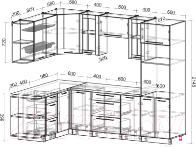 Кухонный гарнитур Интерлиния Мила Пластик 1.68x2.6 левая