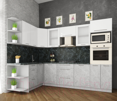 Кухонный гарнитур Интерлиния Мила Пластик 1.68x2.8 левая