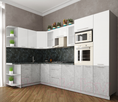 Кухонный гарнитур Интерлиния Мила Пластик 1.68x3.2 левая