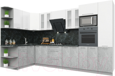 Кухонный гарнитур Интерлиния Мила Пластик 1.68x3.4 левая - фото