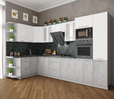 Кухонный гарнитур Интерлиния Мила Пластик 1.68x3.4 левая