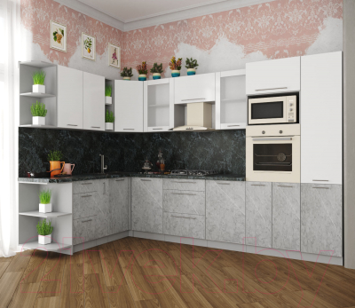 Кухонный гарнитур Интерлиния Мила Пластик 1.88x3.2 левая