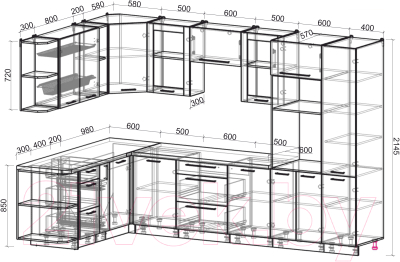 Кухонный гарнитур Интерлиния Мила Пластик 1.88x3.2 левая