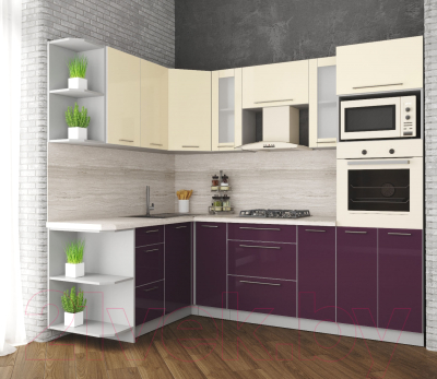Готовая кухня Интерлиния Мила Пластик 1.68x2.4 левая